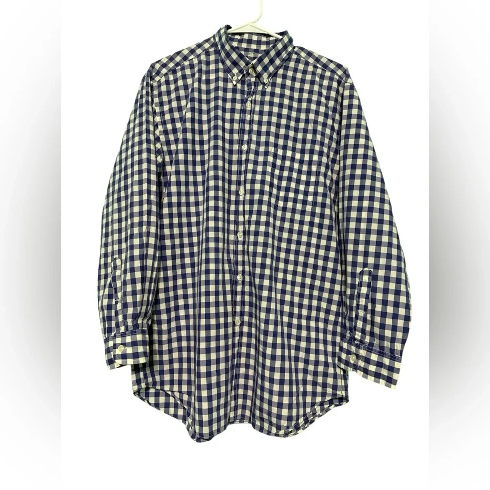 J. Crew Men's Navy and White Plaid Shirt
